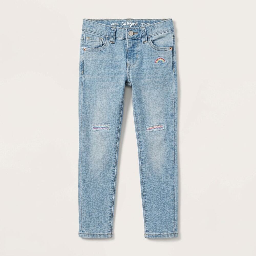 Cat & Jack Stretch Denim Sequin Distressed Skinny Jeans Blue Toddler Girls 5T